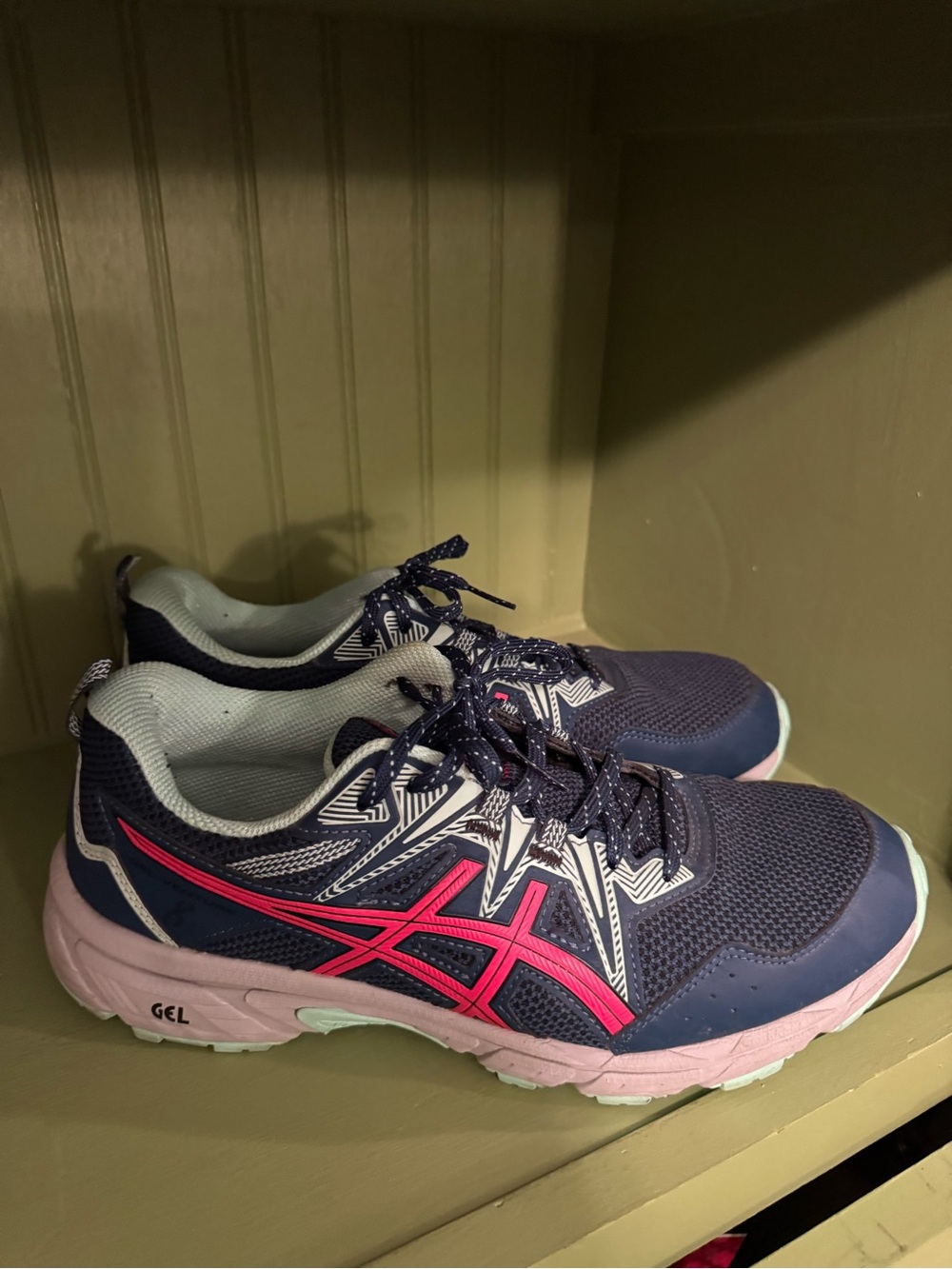ASICS Women's Navy and Pink Athletic Running Sneakers